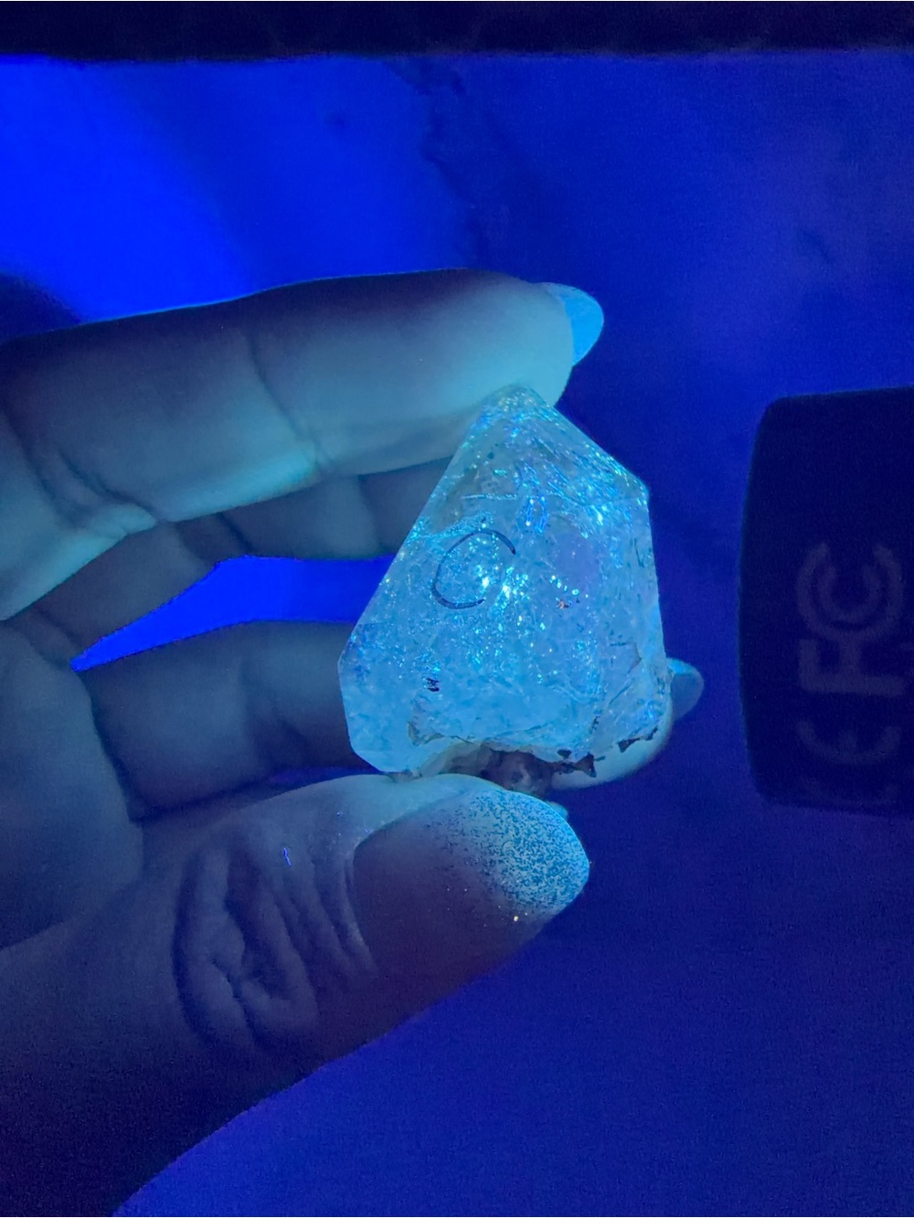 Blue & Green UV Reactive Enhydro Quartz Crystal, Carbon Inclusion Quartz,A598